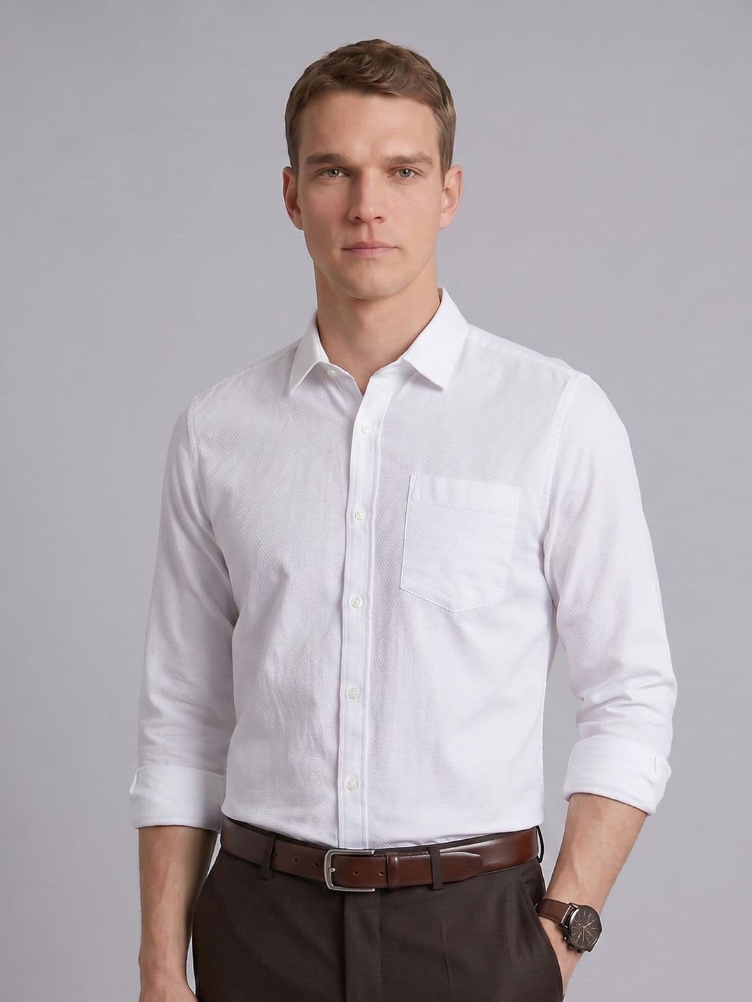Textured Cotton Formal Shirt Blackberrys Textured Pure Cotton Formal Shirt