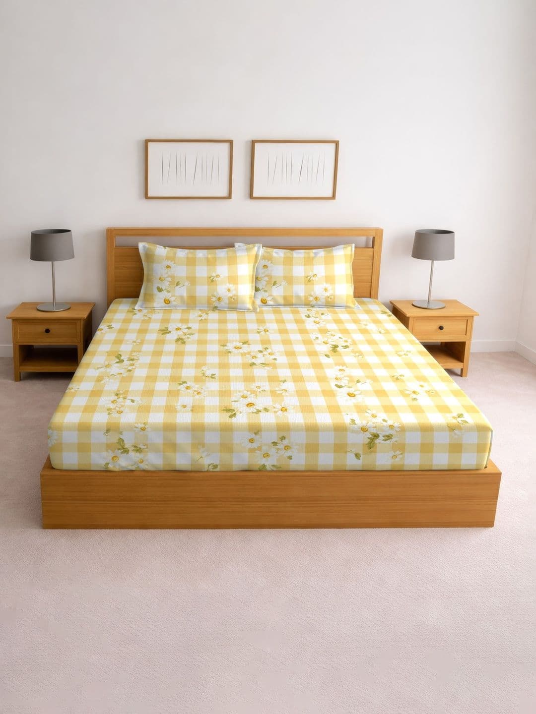 IWS IWS Yellow 160 TC Microfiber Double Bedsheet with 2 Pillow Covers