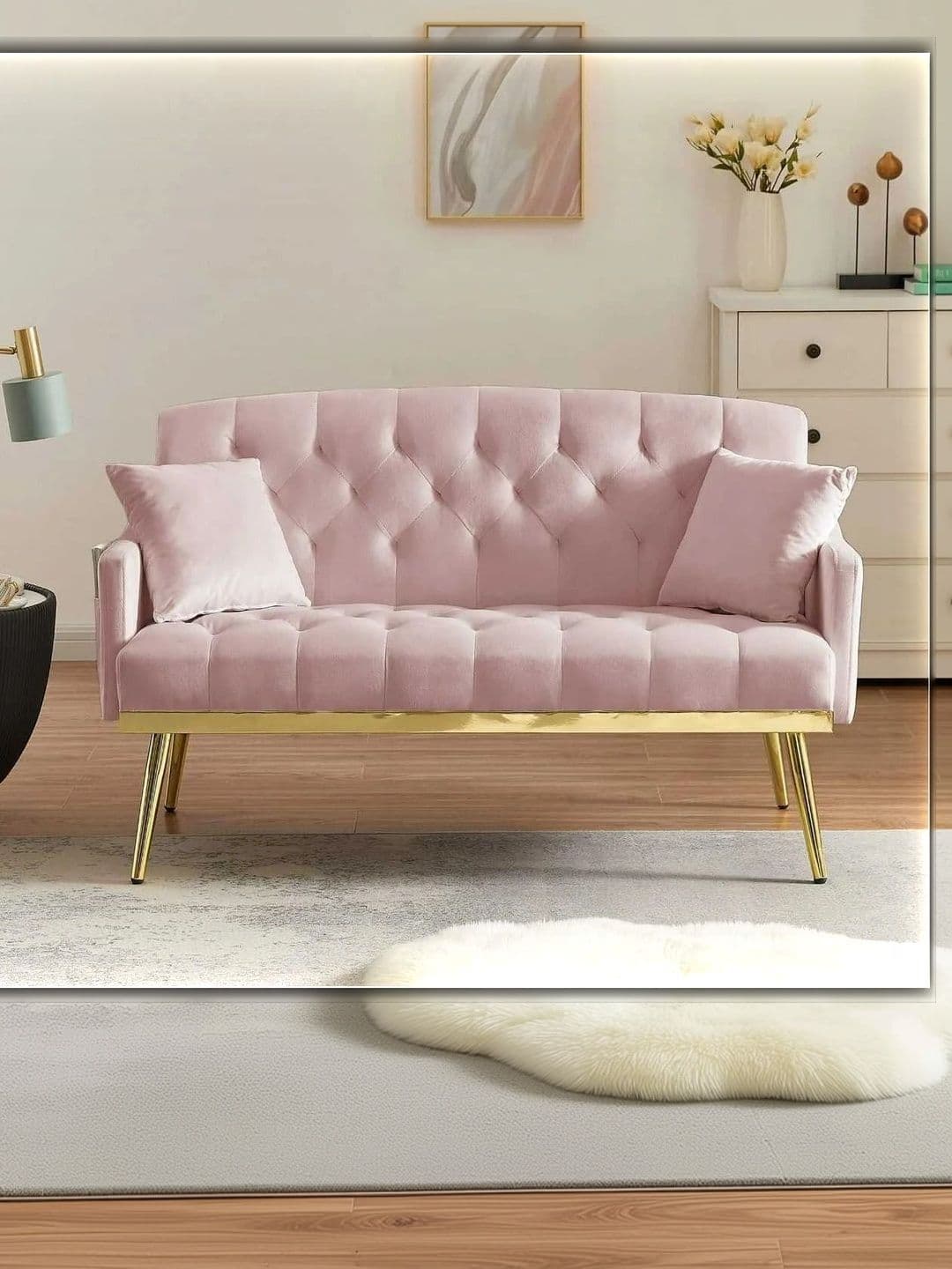 INDIAWOODMART INDIAWOODMART Pink Textured Wooden 2 Seater Sofa