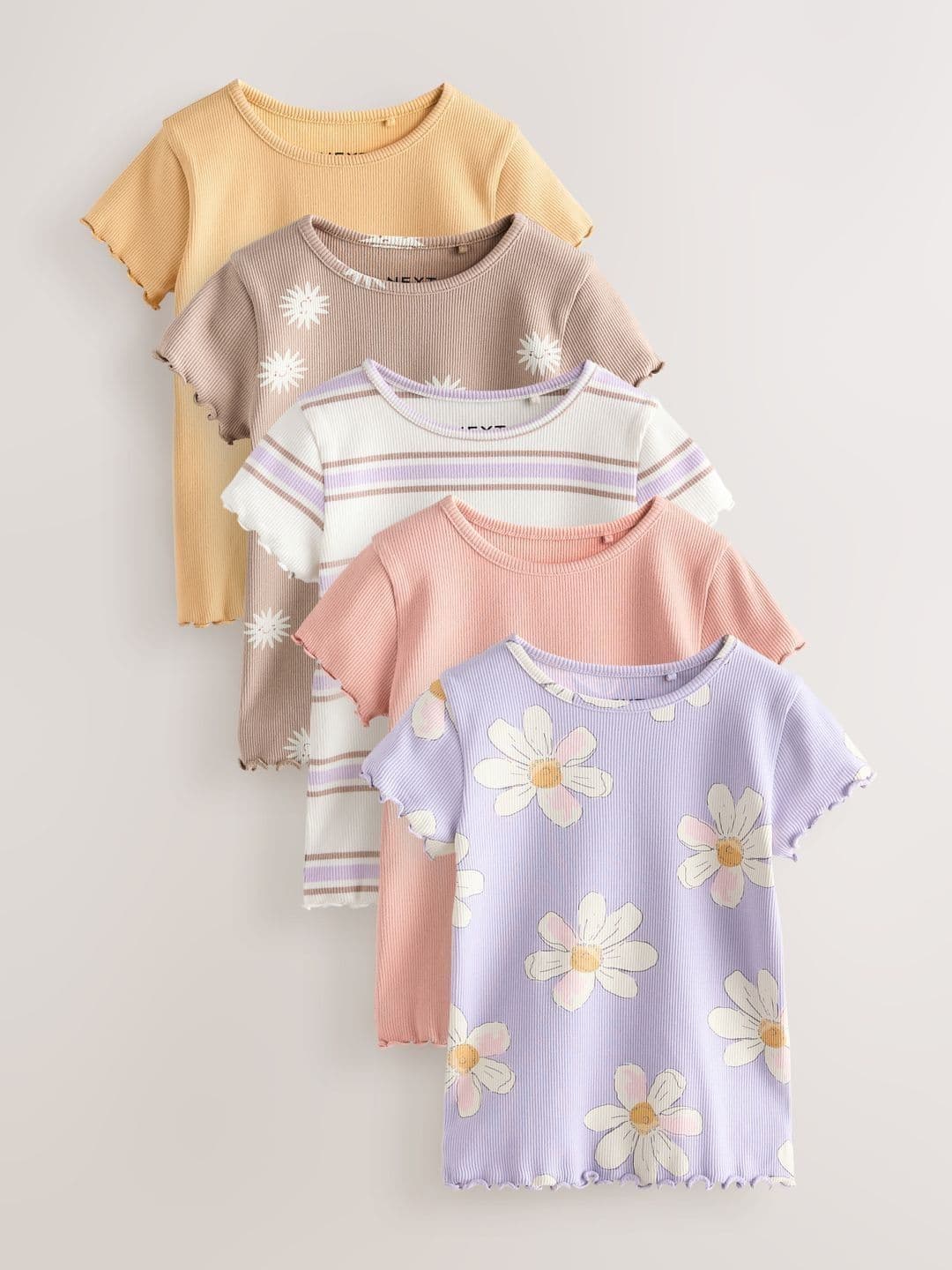 NEXT NEXT Girls Pack of 5 Floral Print Flared Sleeve Cotton Blend Top