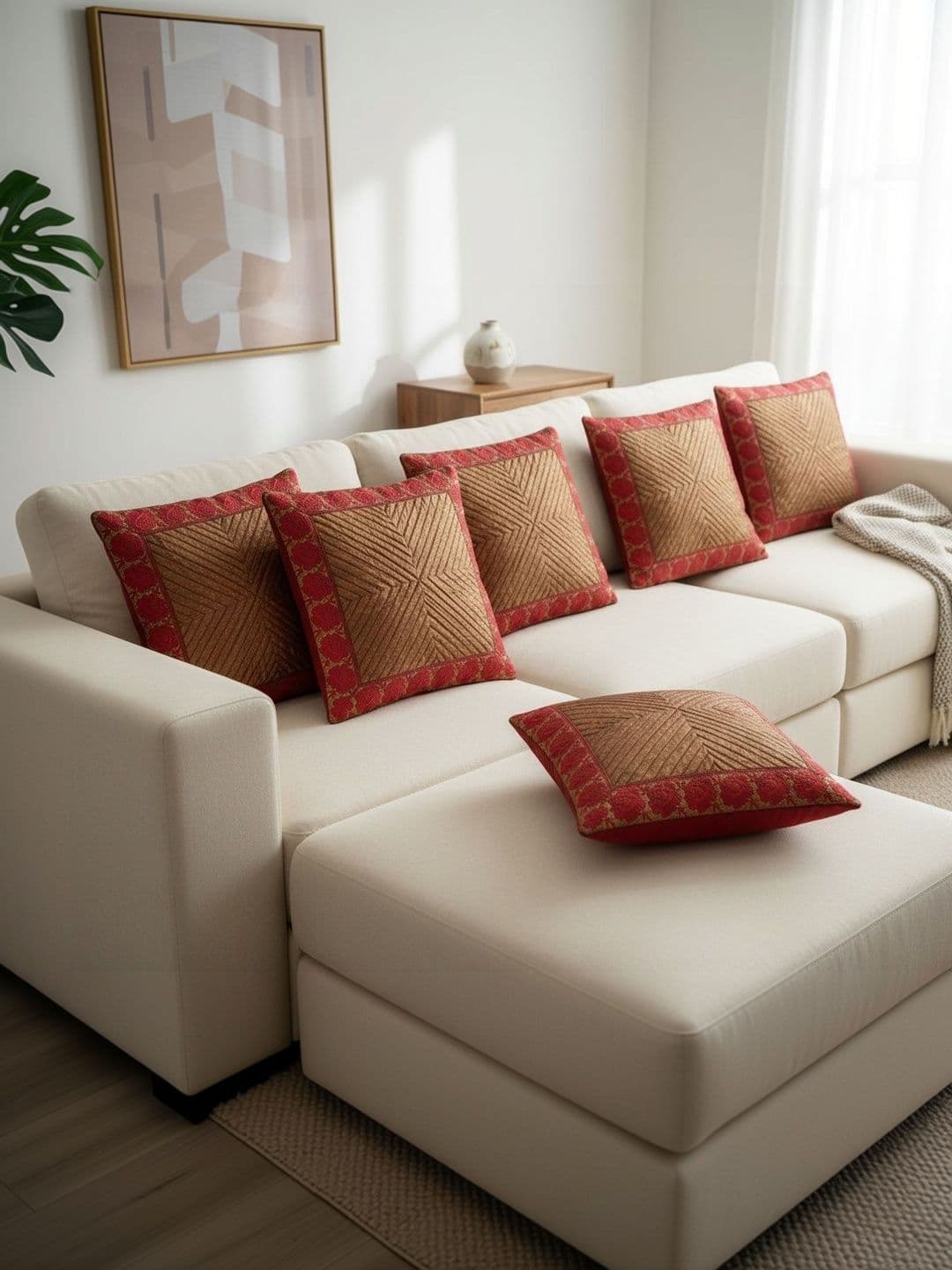 Themes Furnishings & Decor Themes Furnishings & Decor Red Set of 3 Geometric Square Cushion Covers