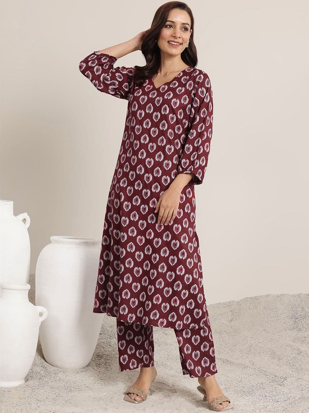 Women Printed Kurta with Trousers Libas Women Ethnic Motifs Printed Regular Kurta with Trousers