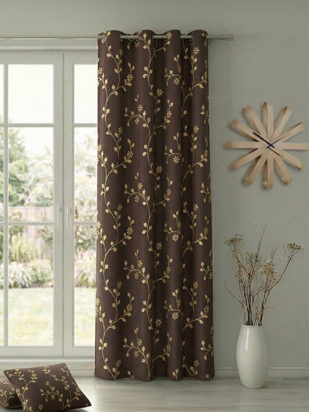 Home Spark Home Spark Brown Floral Room Darkening Door Curtains and Sheers
