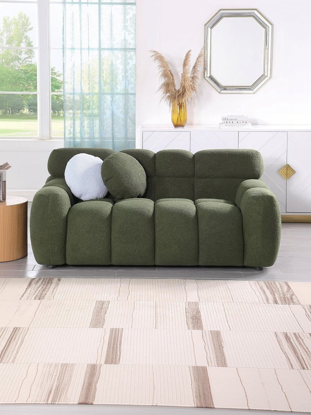 INDIAWOODMART INDIAWOODMART Green Textured Wooden 2 Seater Sofa