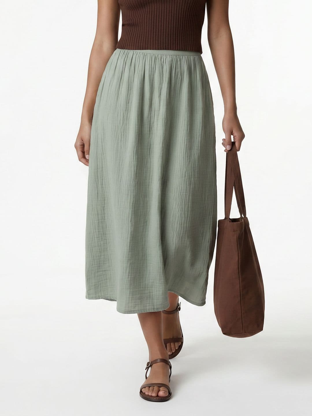 KIABI KIABI Women Pure Cotton Textured Midi A-Line Skirt