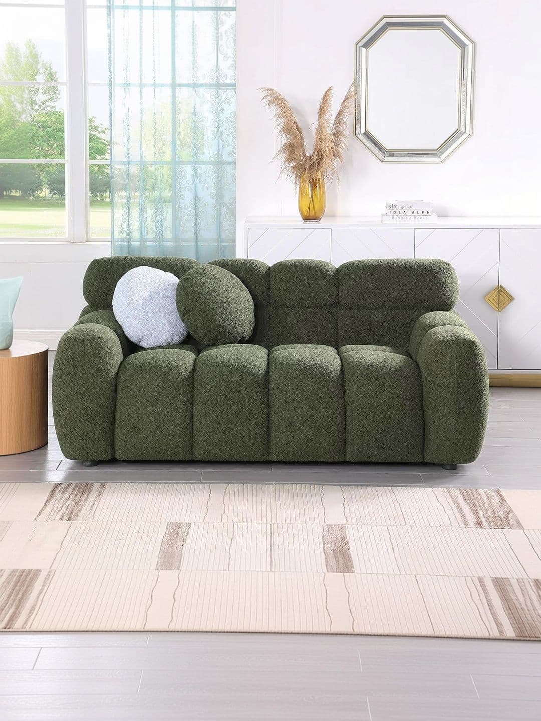 INDIAWOODMART INDIAWOODMART Green Textured Wooden 3 Seater Sofa