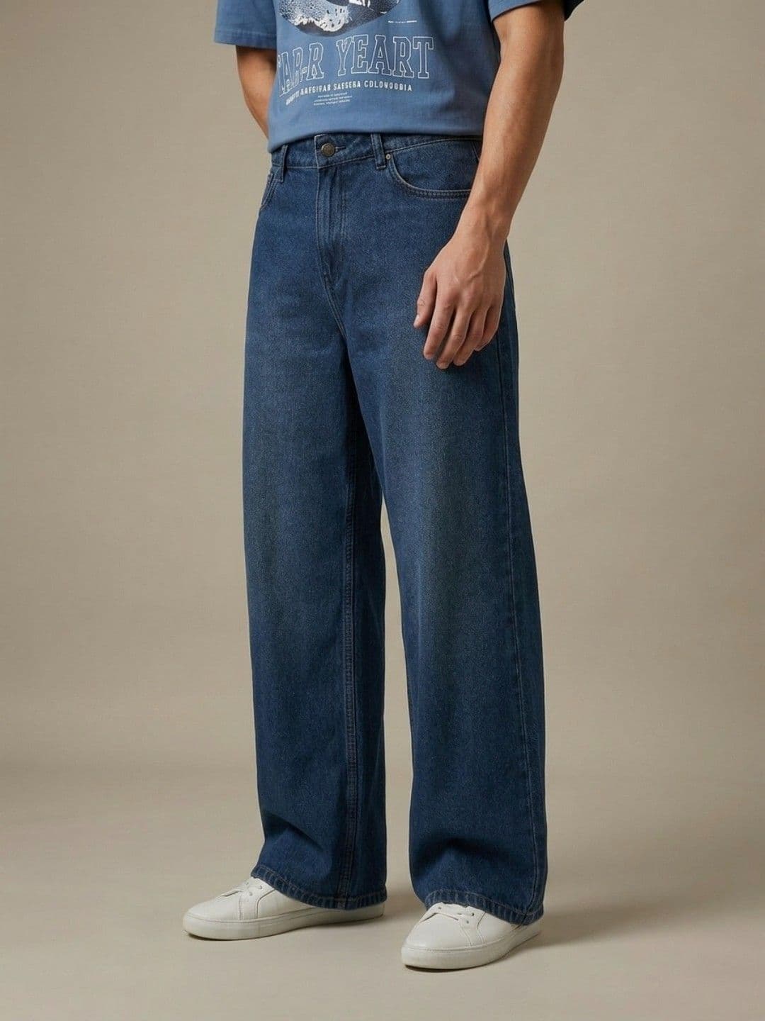glitchez glitchez Men Pure Cotton Wide Leg Mid-Rise Light Fade Jeans