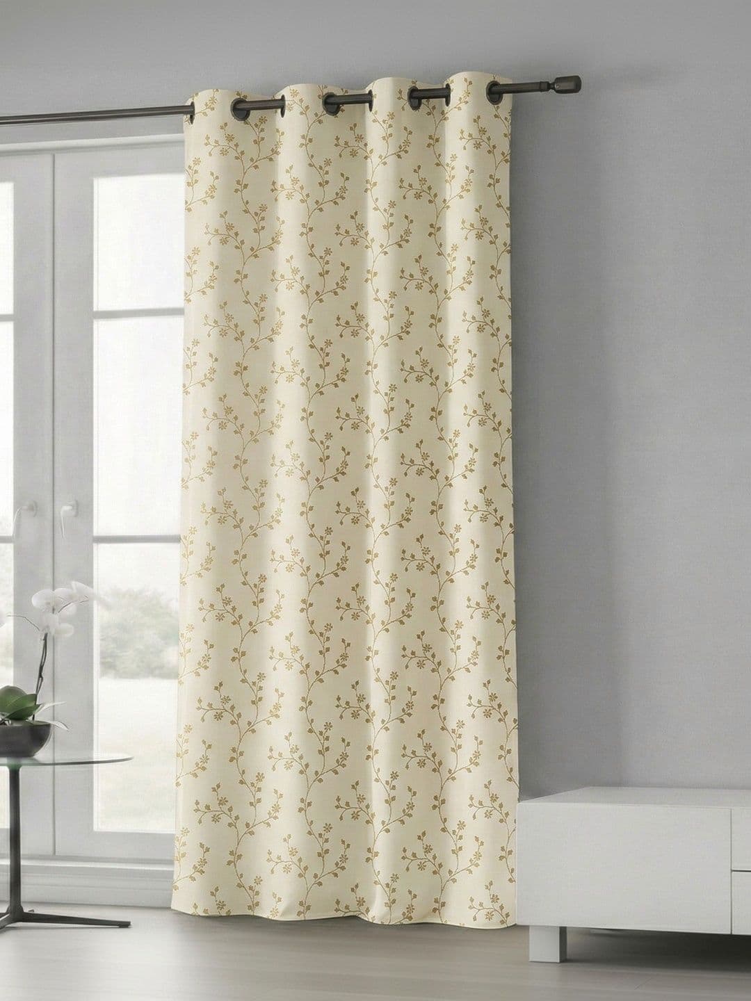 Home Spark Home Spark Off White Floral Room Darkening Long Door Curtains and Sheers