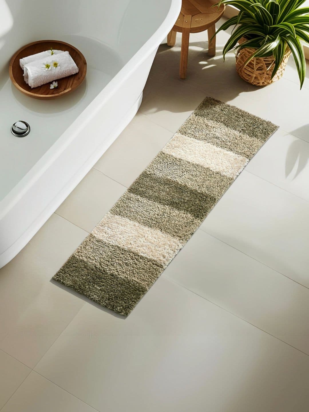 Home Centre Home Centre Olive & Cream Anti-Slip Bath Mat