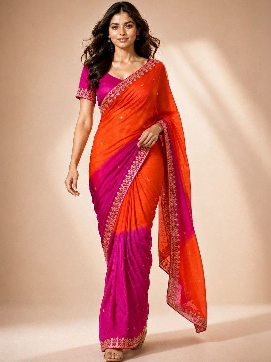 Mitera Mitera Embellished Embroidered Poly Chiffon Heavy Work Saree