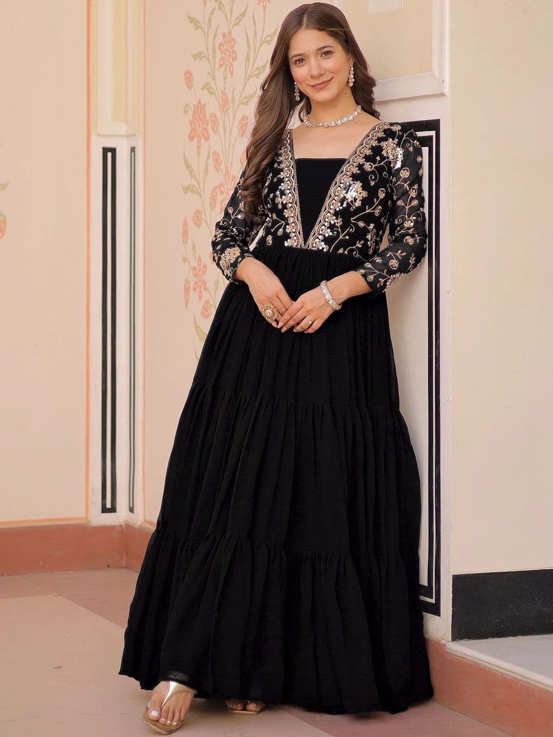 FoxDX FoxDX Embroidered V-Neck Maxi Ethnic Dresses