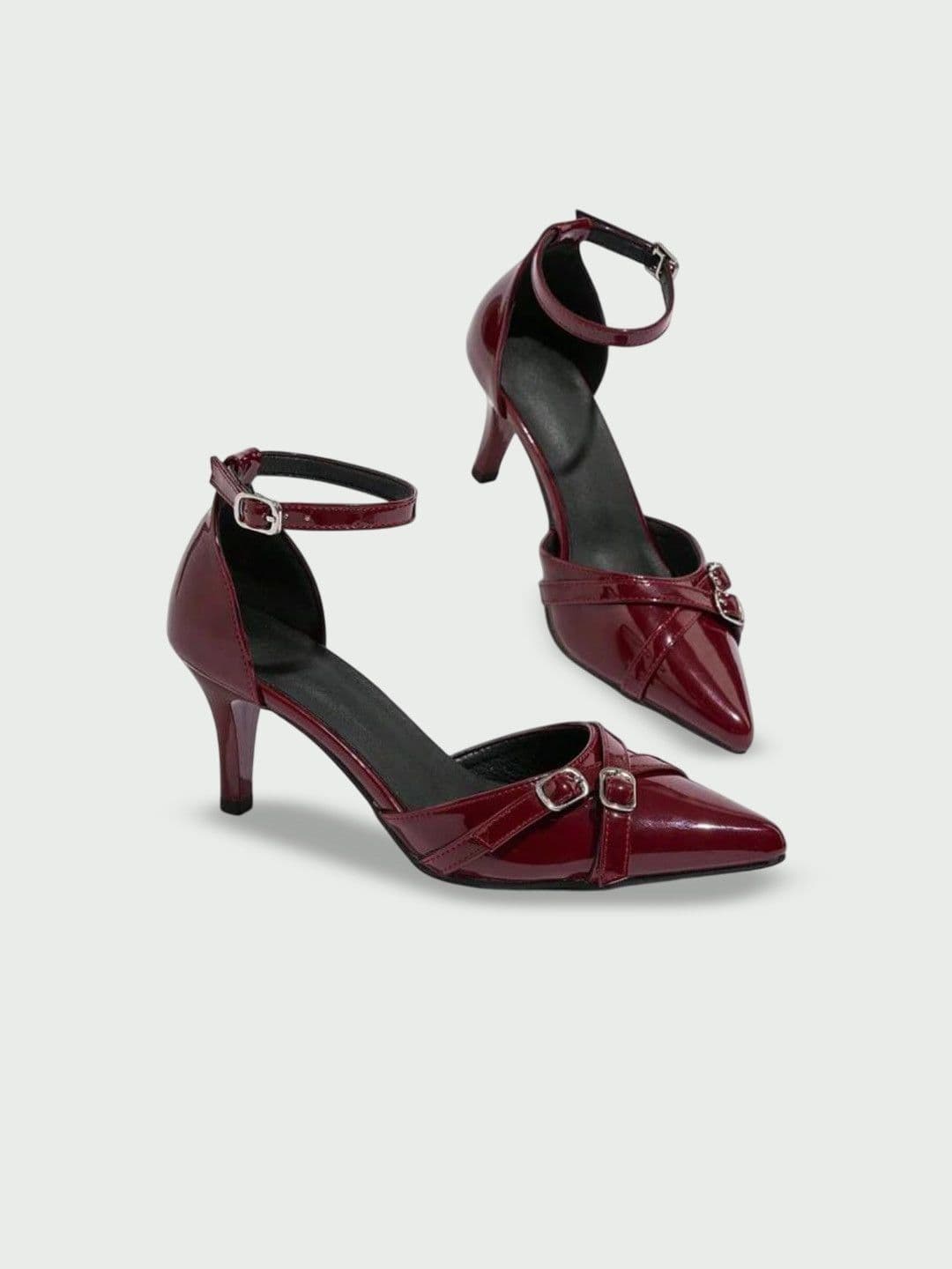 ALLEYSTRAP ALLEYSTRAP Women Solid Pointed Toe Buckles Patent Pumps