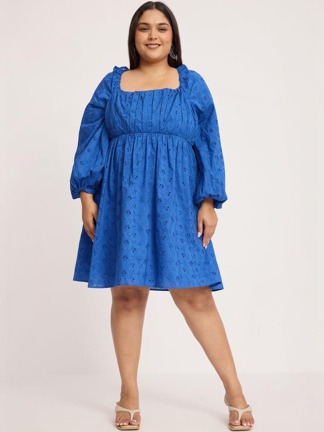 Polka Dot Fit & Flare Dress Virgio Women Polka Dot Print Puff Sleeve Fit & Flare Plus Size Dress