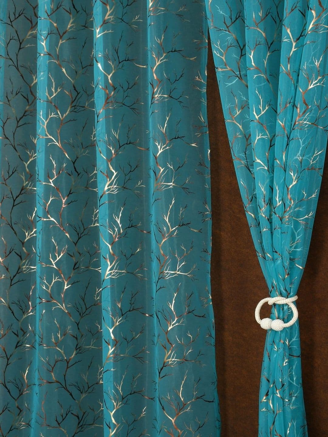 Aura Aura Turquoise Blue Set of 2 Sheer Long Door Curtain