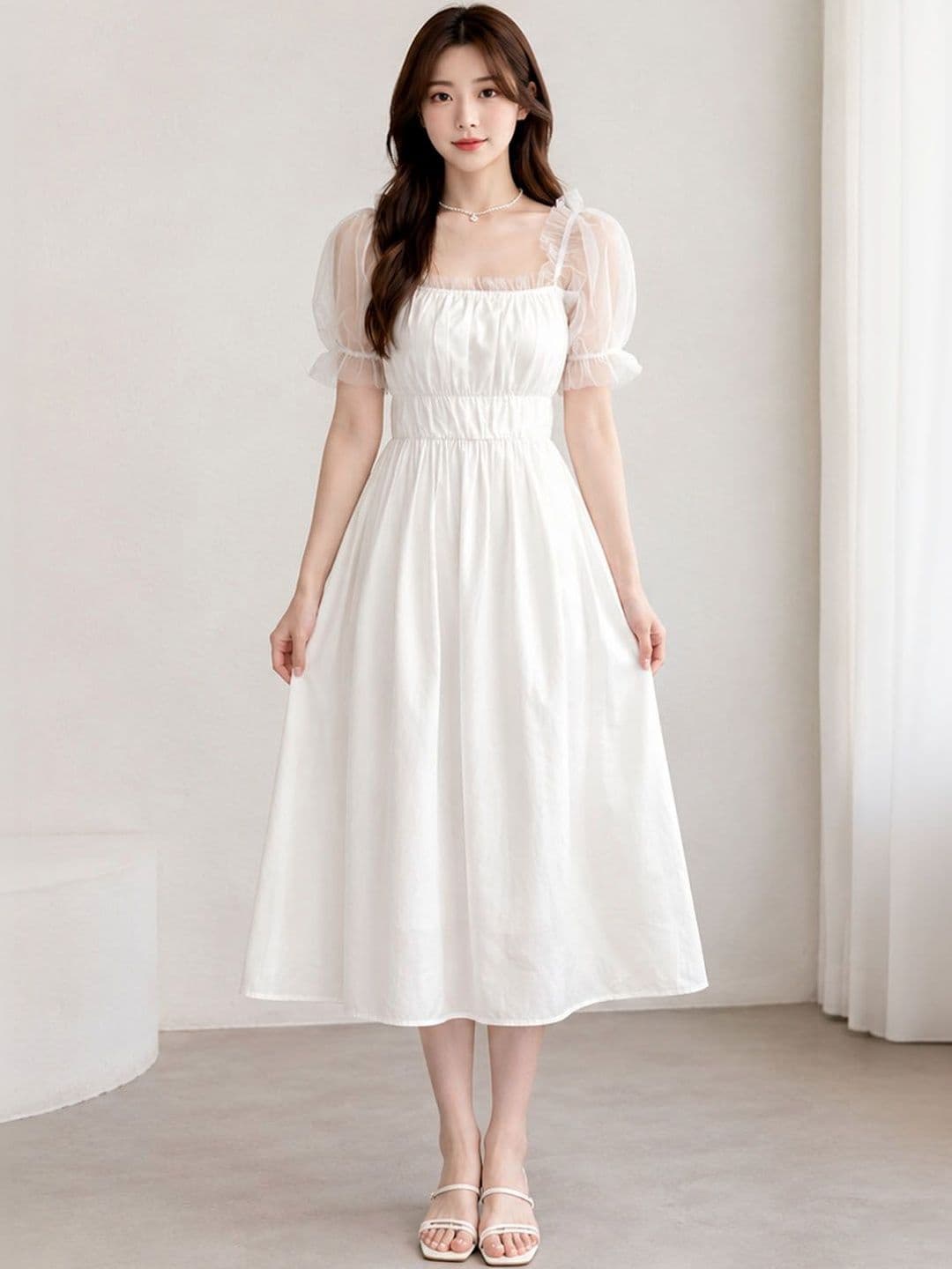 DressBerry DressBerry Puff Sleeve A-Line Midi Dress