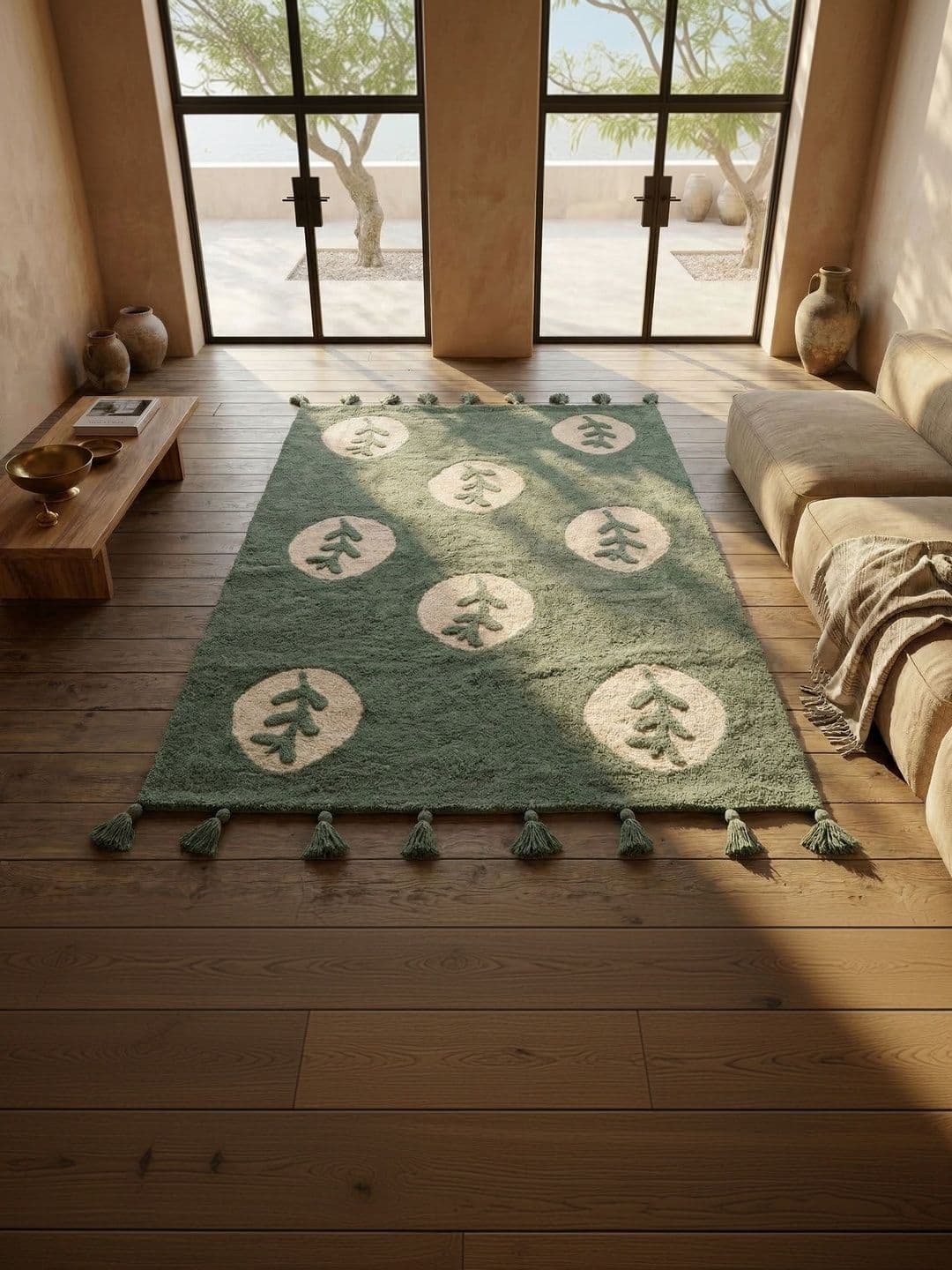 BUNGALOW AND BEYOND BUNGALOW AND BEYOND Green Abstract Hand-Tufted Cotton Carpet