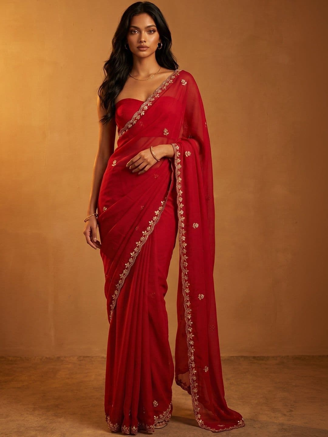 DRIP CHOWK DRIP CHOWK Embellished Embroidered Pure Georgette Heavy Work Saree
