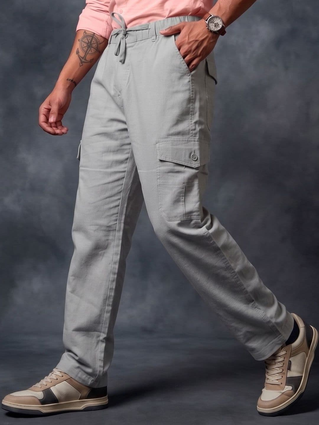 VOGAAN VOGAAN Men Relaxed Straight Fit Easy Wash Cargos Trousers