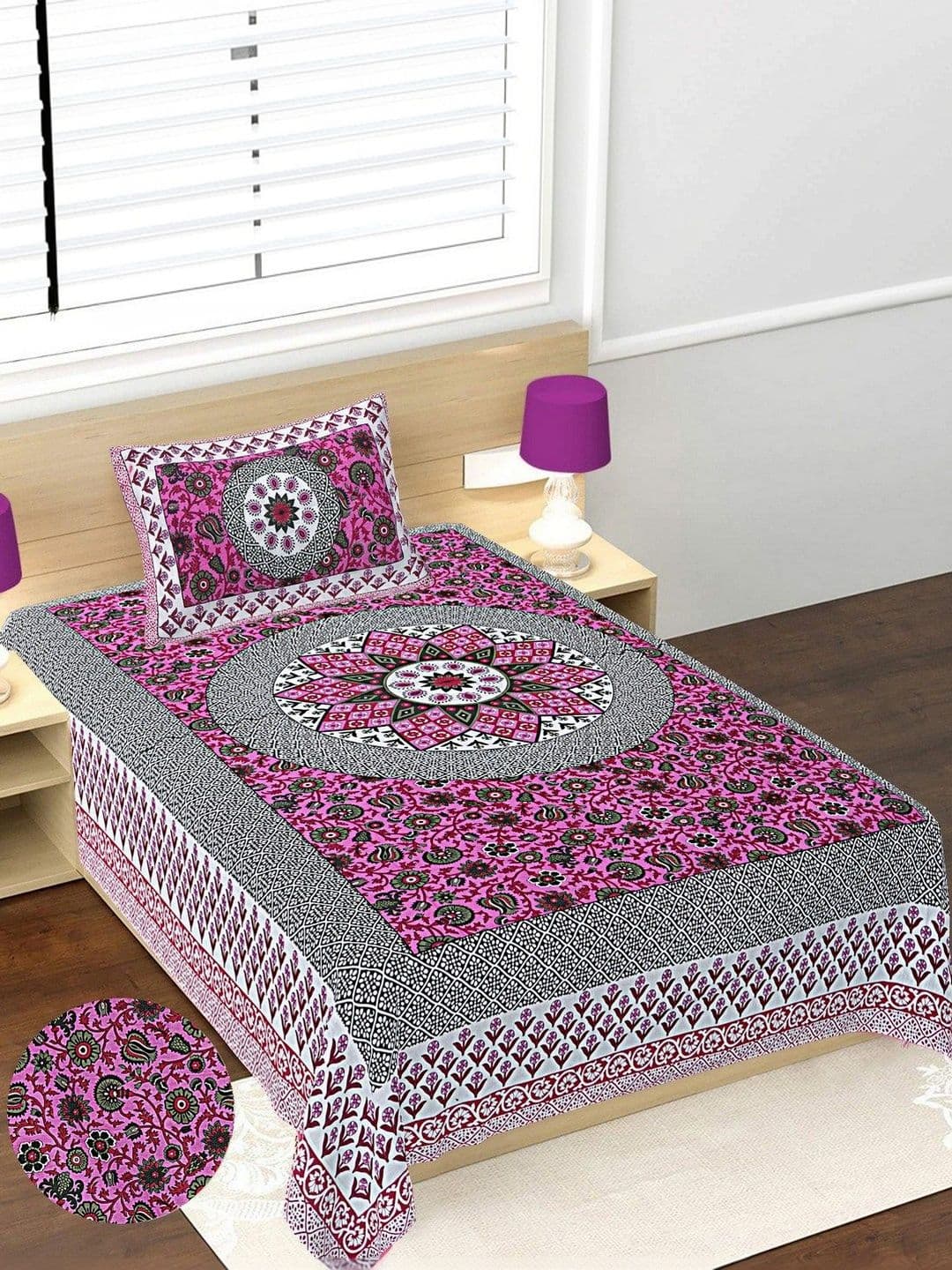 BEST SHEET BEST SHEET Pink Floral 160 TC Single Bedsheet with 1 Pillow Covers