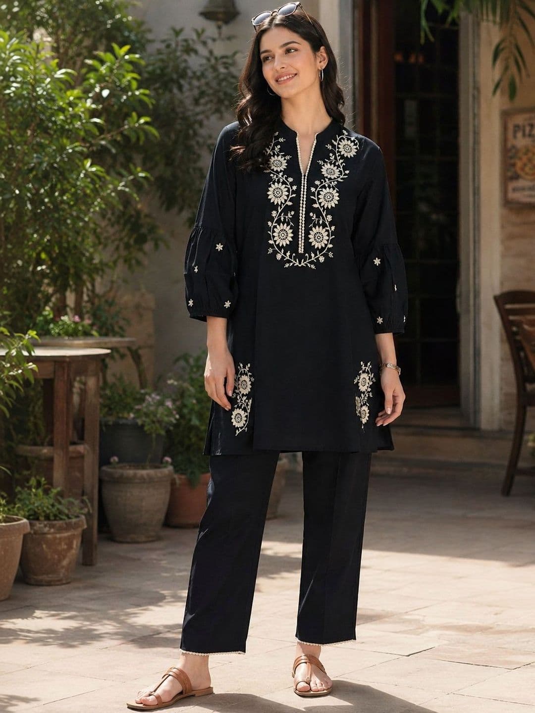 Embroidered Cotton Kurta Set Nayam By Lakshita Women Ethnic Motifs Embroidered Regular Thread Work Kurta with Trousers