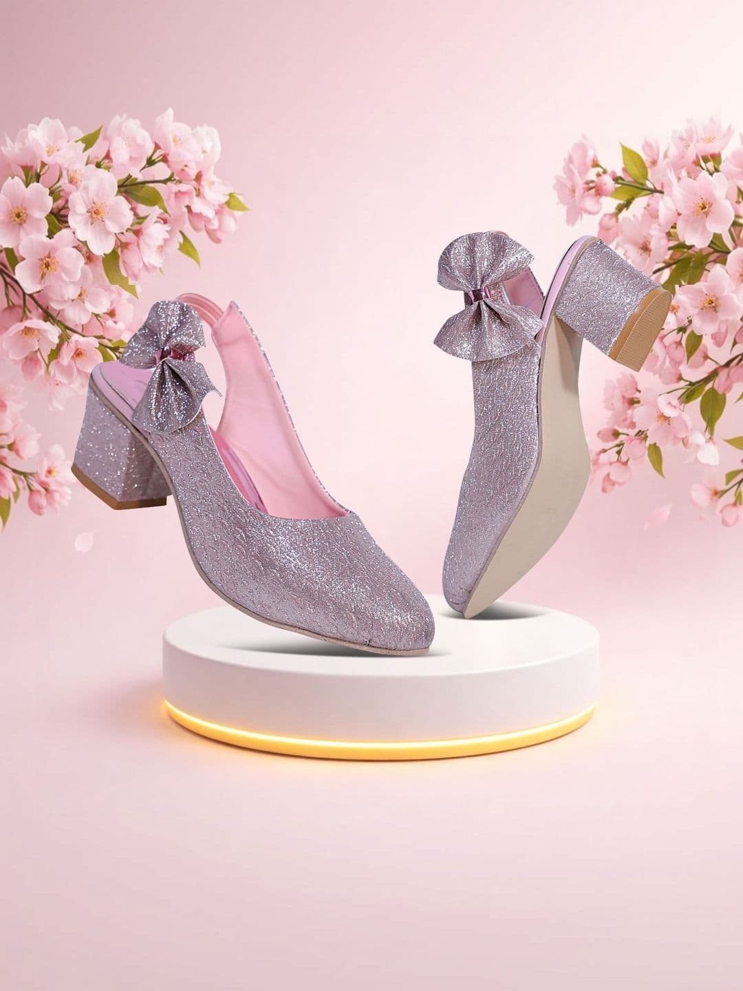 MUKUNDU MUKUNDU Girls Textured Glitter Block Heels