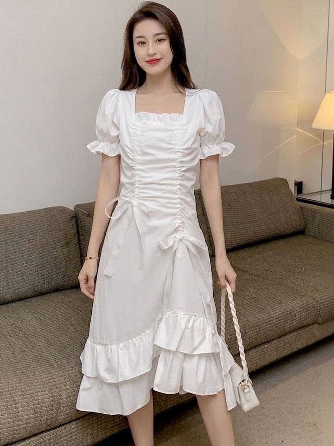 DressBerry DressBerry Puff Sleeve Fit & Flare Midi Dress