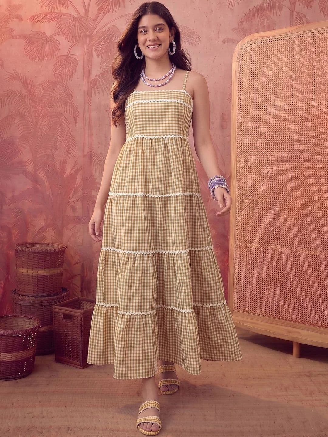 CLO CLO Checked Maxi Dress