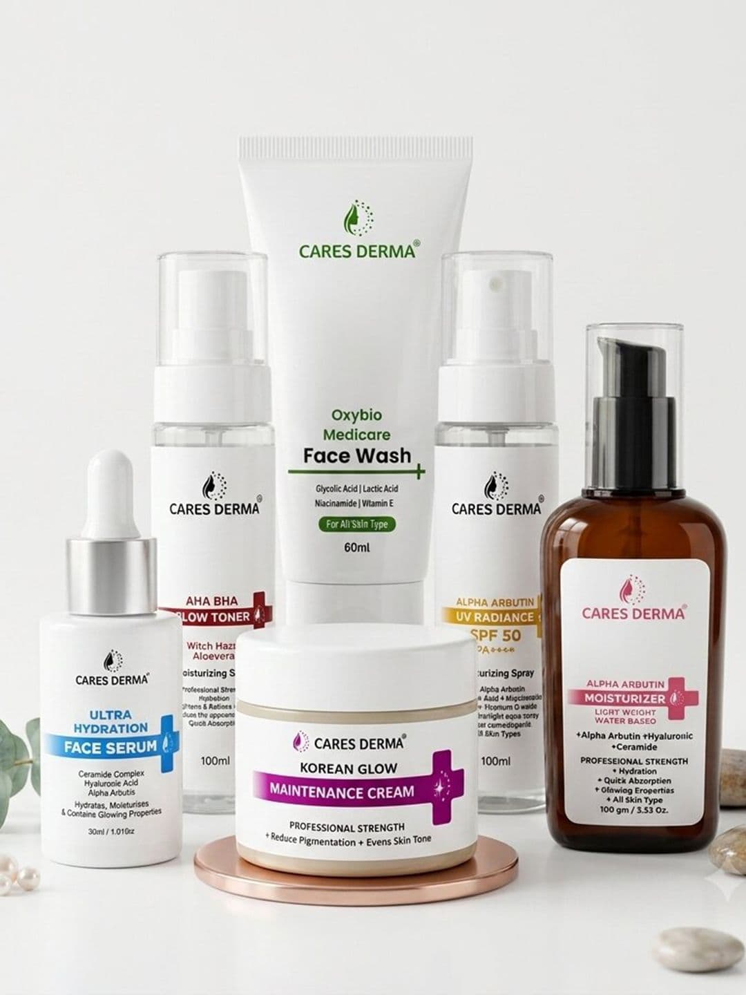 CaresDerma CaresDerma Set Of 6 Face Wash, Moisturizer, Sunscreen, Serum, Toner & Day Cream