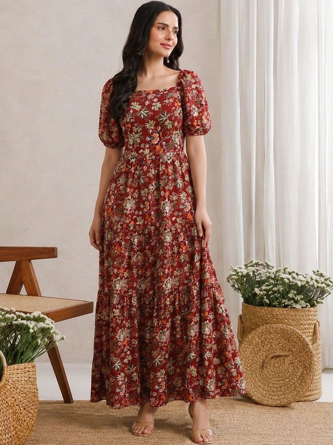 PRESHA PRESHA Floral Print Puff Sleeve Maxi Dress