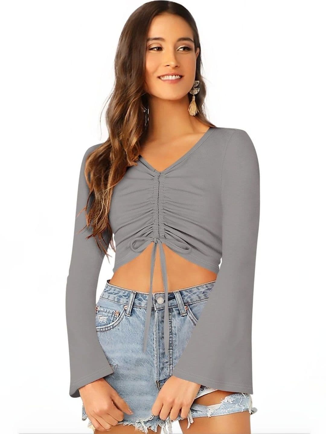 Vatudi Fashion Vatudi Fashion Bell Sleeve Crop Top
