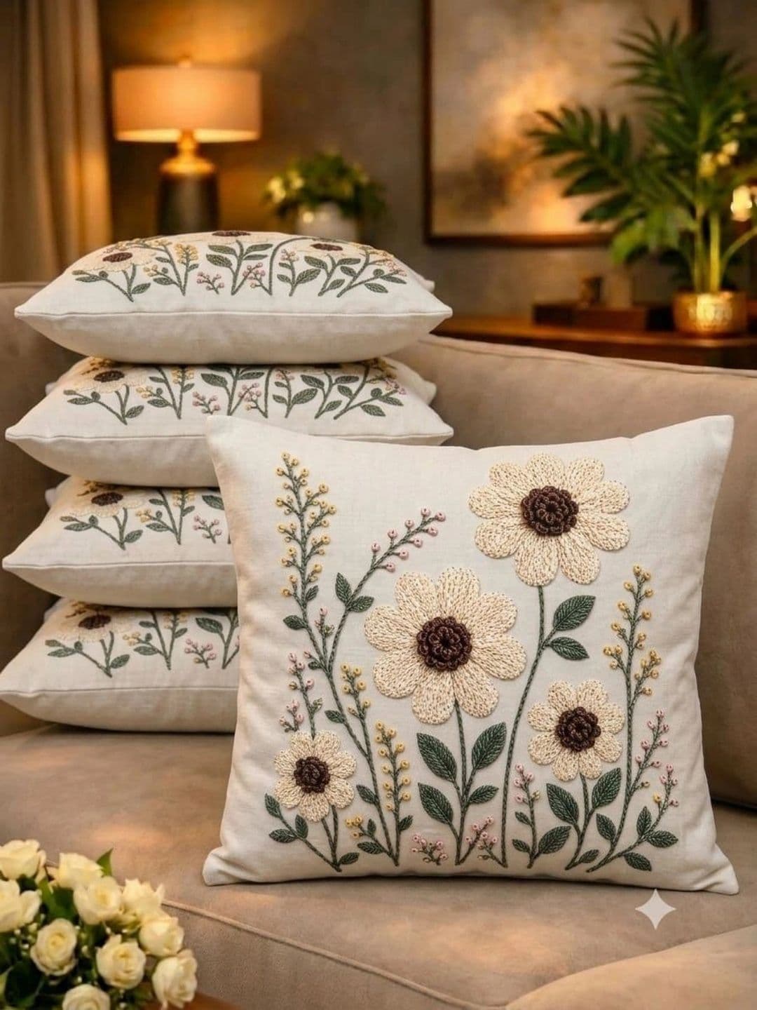 Set of 5 Square Cushion Covers RAINBOW FURNISHINGS Set of 5 Floral Square Cushion Covers