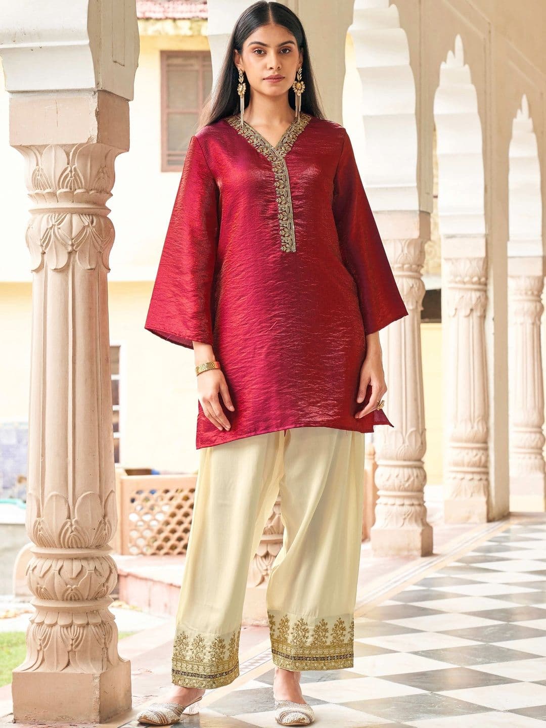 Farshi Salwar Co-ord set Tikhi Imli Embellished Top with Palazzos