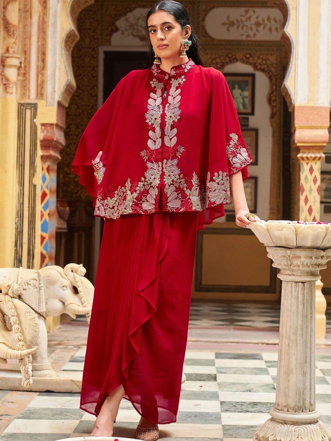 Draped Skirt Co-ord Set Tikhi Imli Embellished Top with Skirt