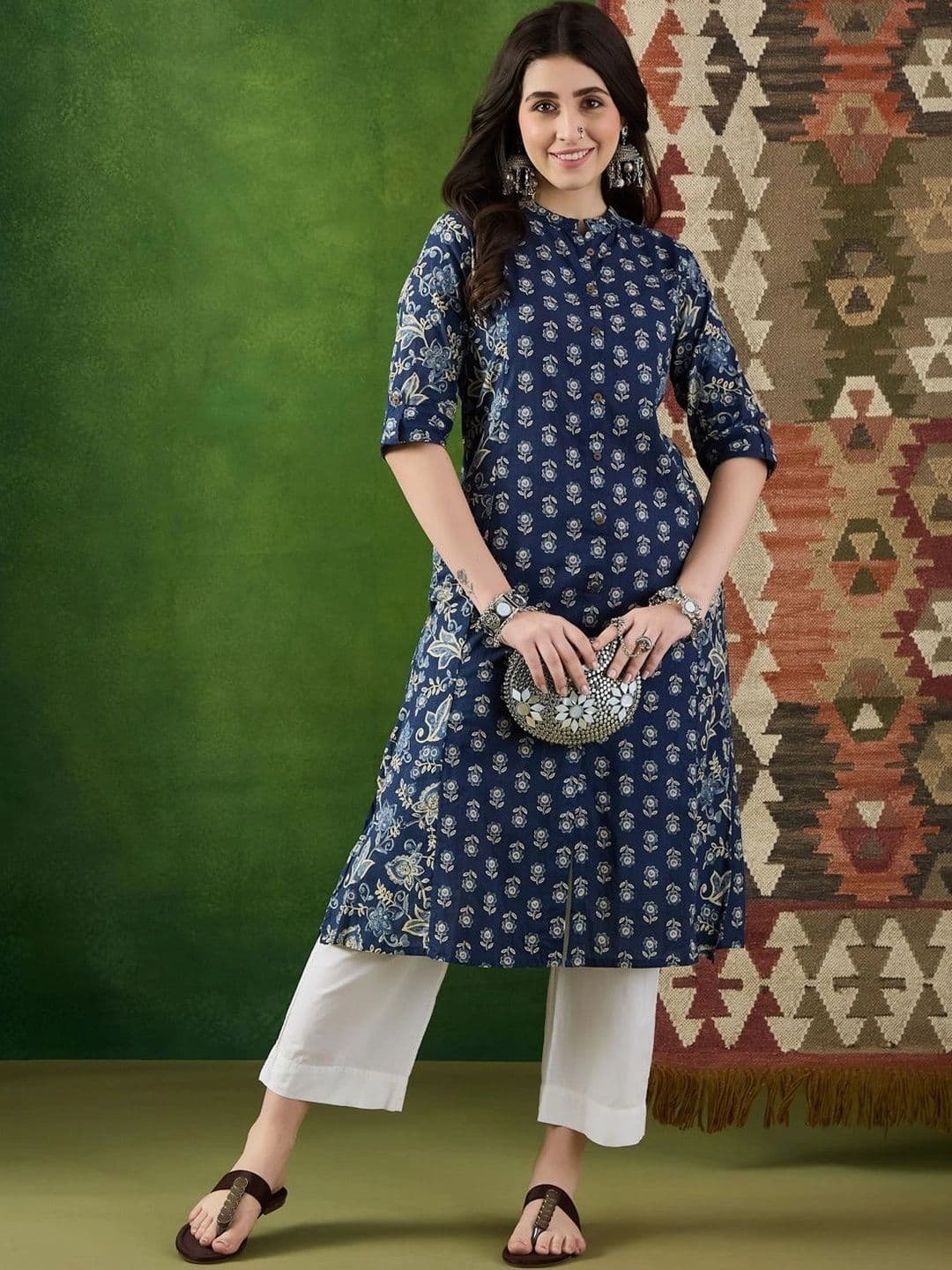 AKSHADEEP AKSHADEEP Women Floral Printed Block Print Kurta