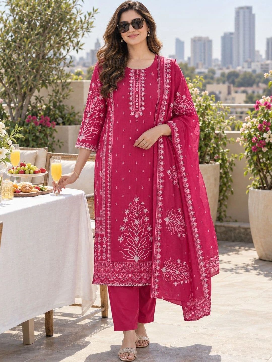 Berrylicious Berrylicious Women Ethnic Motifs Printed Regular Pure Cotton Kurta with Trousers & With Dupatta