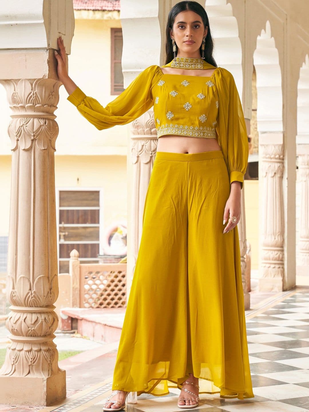 Crop Top Co-ord Set Tikhi Imli Embellished Top with Palazzos