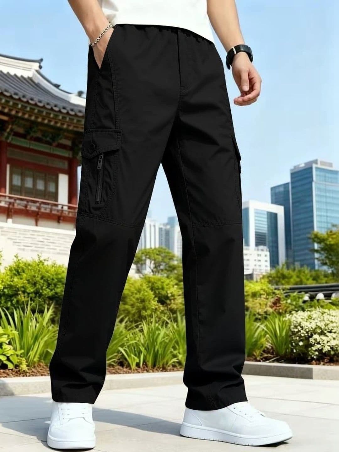 MODALEN MODALEN Men Relaxed Straight Leg Easy Wash Cargos Trousers