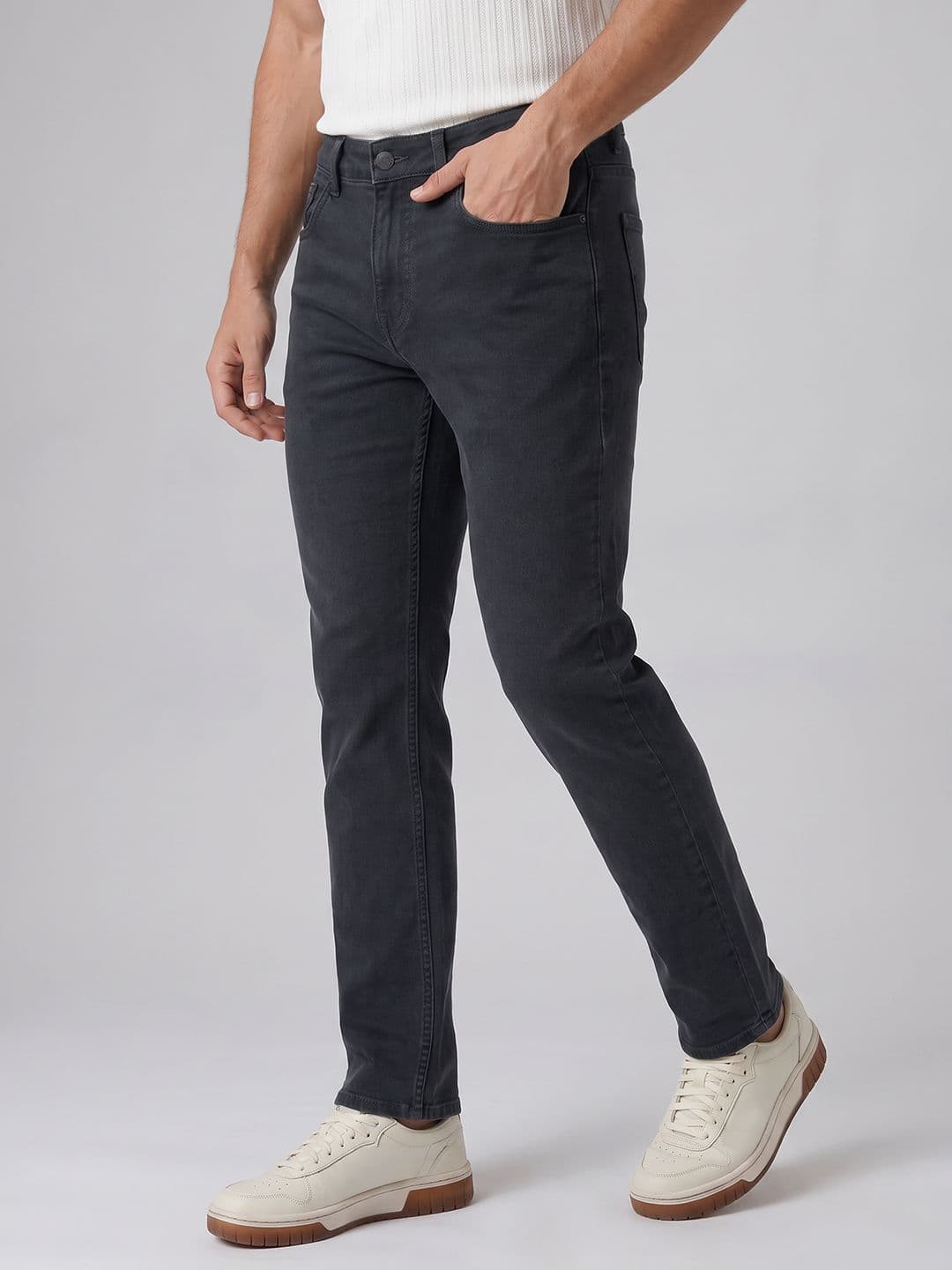 SPYKAR Spykar Men Rover Fit Mid Rise Regular Fit Solid Grey Jeans