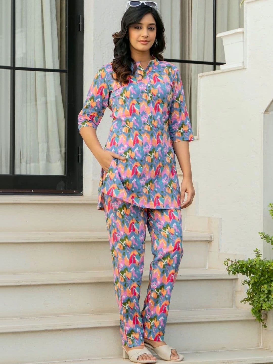 Micki Fashion Micki Fashion Indie Florals Cotton Printed Tunic with Trousers