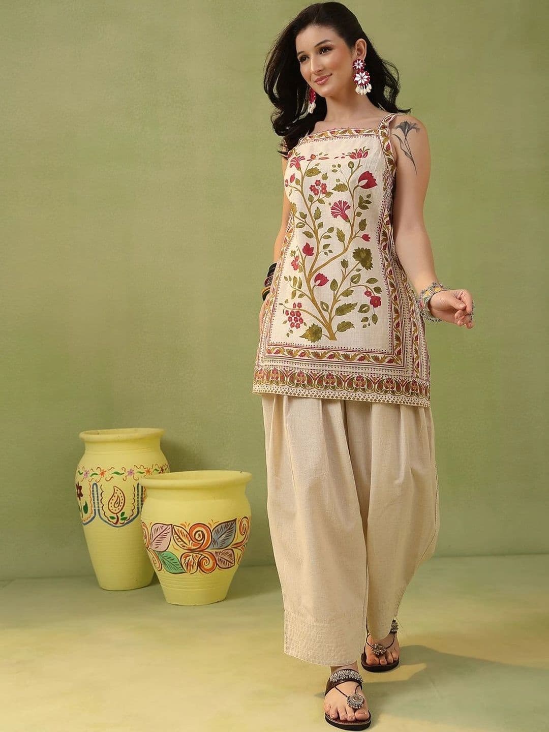 Women Printed Kurta with Farsi KIMAYRA Women Floral Printed Regular Pure Cotton Kurta with Farshi Salwar
