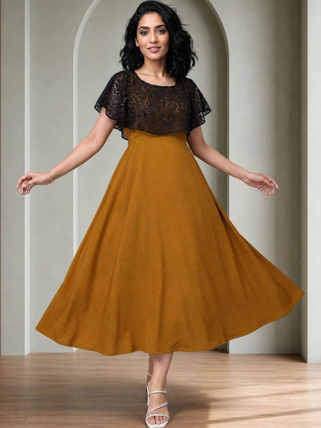 Moda Rapido Moda Rapido Cape Sleeve Georgette A-Line Maxi Dress