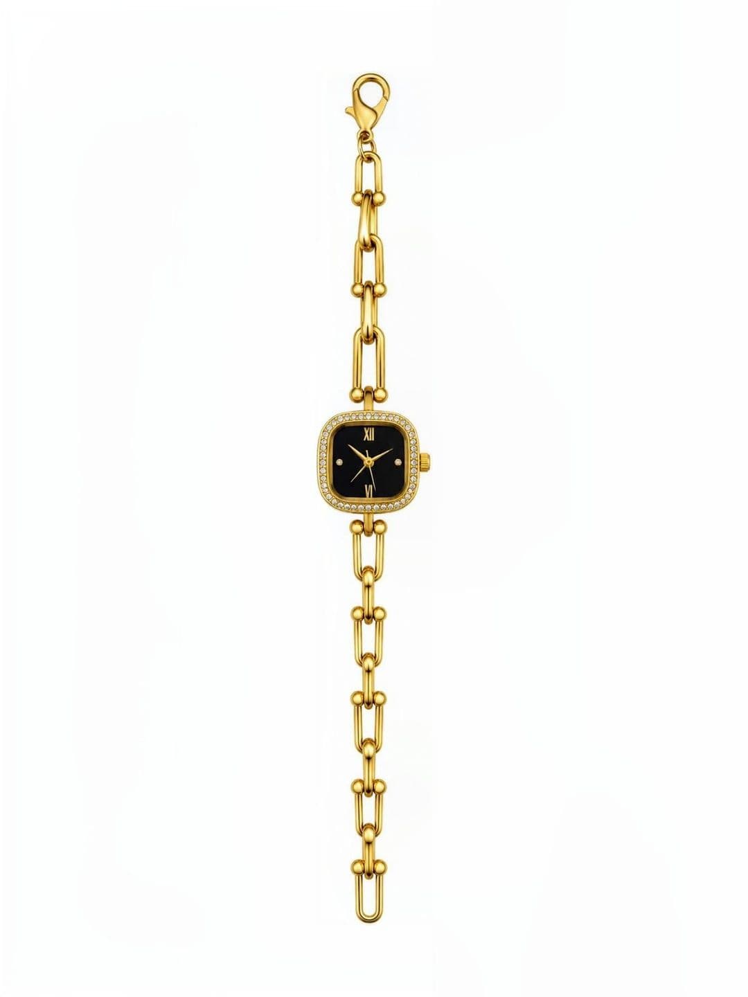 KRYSTALZ KRYSTALZ Unisex Embellished Dial & Stainless Steel Bracelet Style Straps Analogue Watch WTCH-7-BLK-GLD