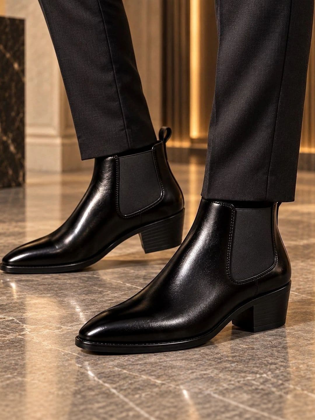HERE&NOW HERE&NOW Men Pointed Toe Slip-On Chelsea Boots