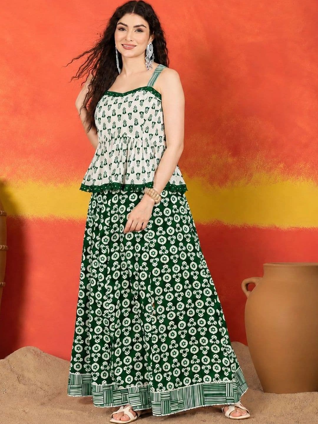 Stylum Stylum Floral Cotton Printed Top with Skirt