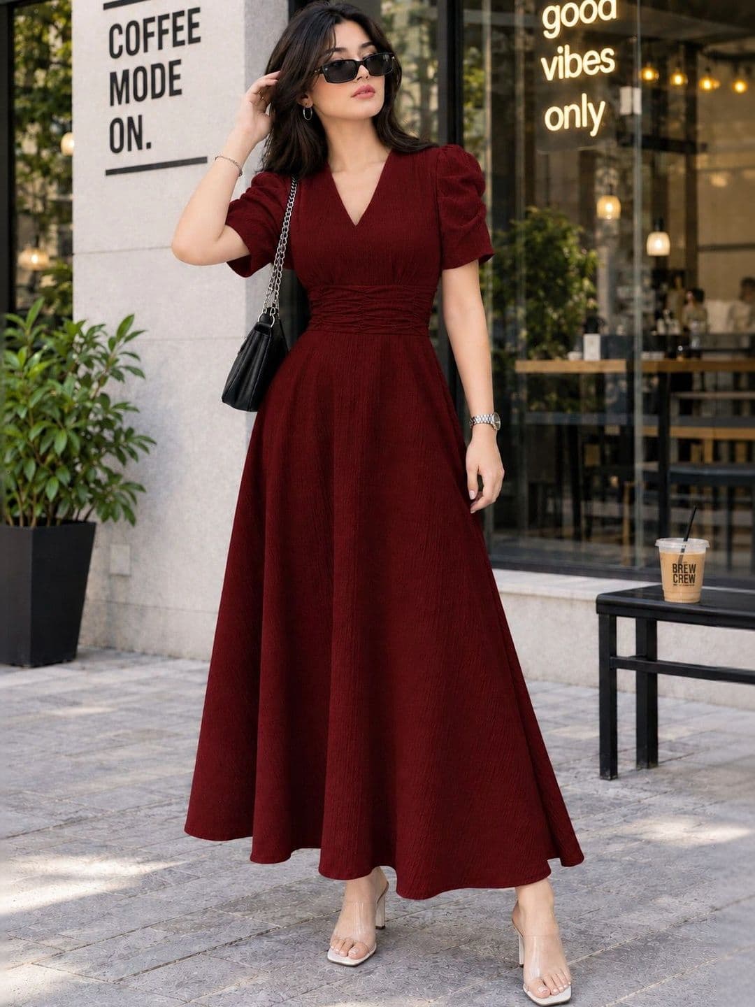 SZN SZN Puff Sleeve A-Line Maxi Dress