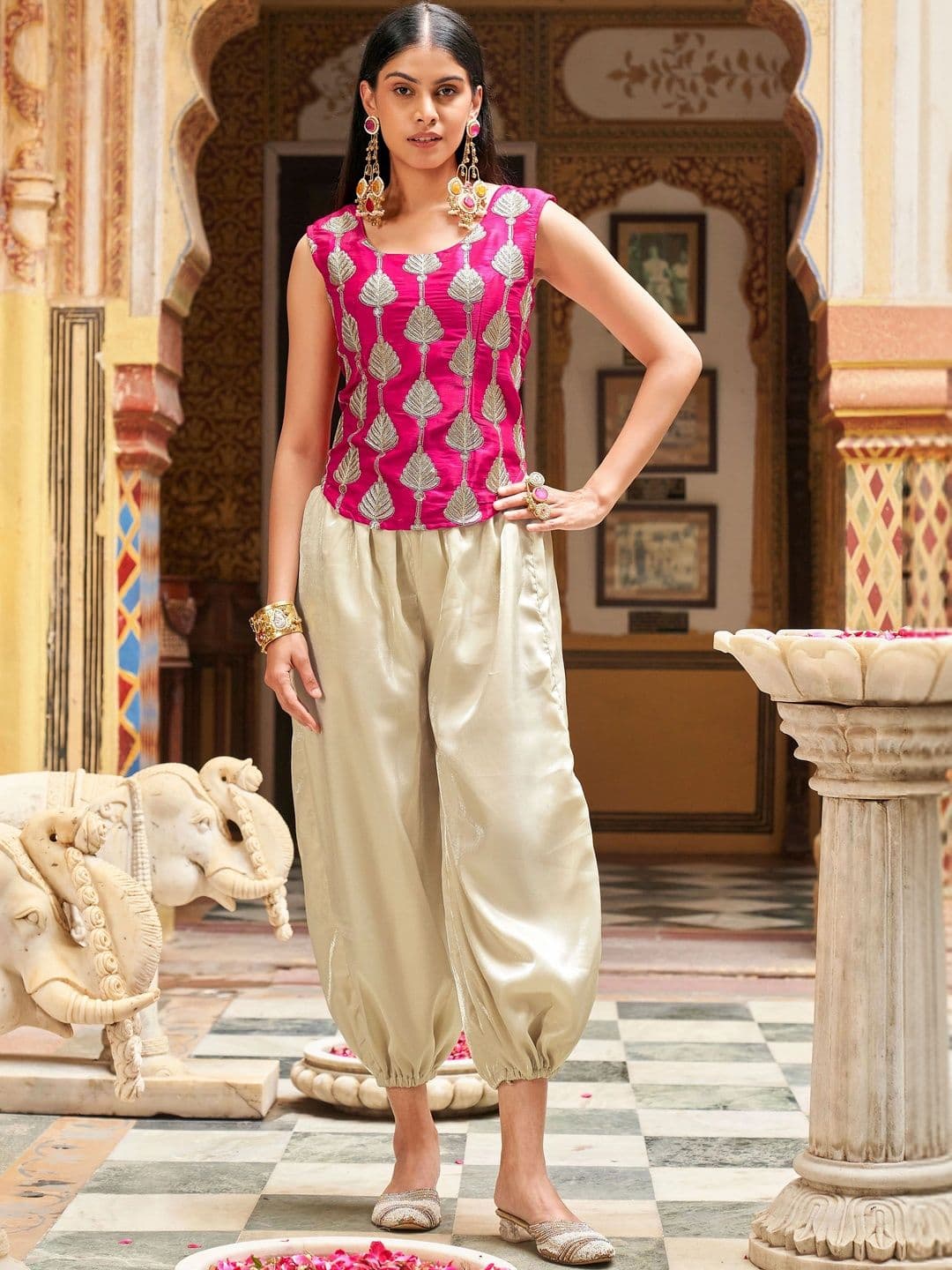 Corset Style Co-ord Set Tikhi Imli Embellished Top with Palazzos