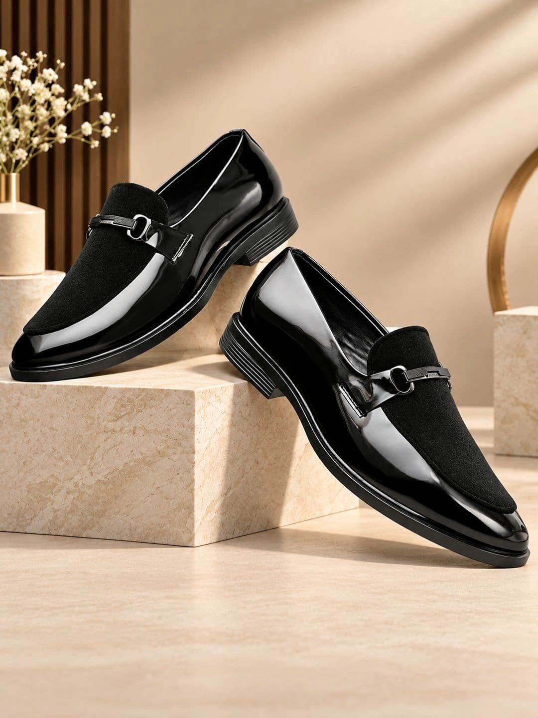 House of Pataudi House of Pataudi Men Textured PU Round Toe Slip-On Loafers Formal Shoes