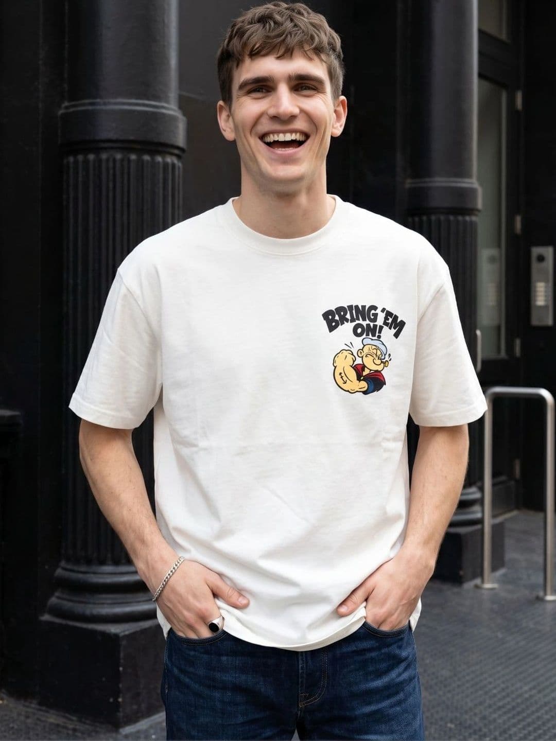 VINTAGE STITCH VINTAGE STITCH Men Popeye Printed Pure Cotton Blend e-Dry T-shirt