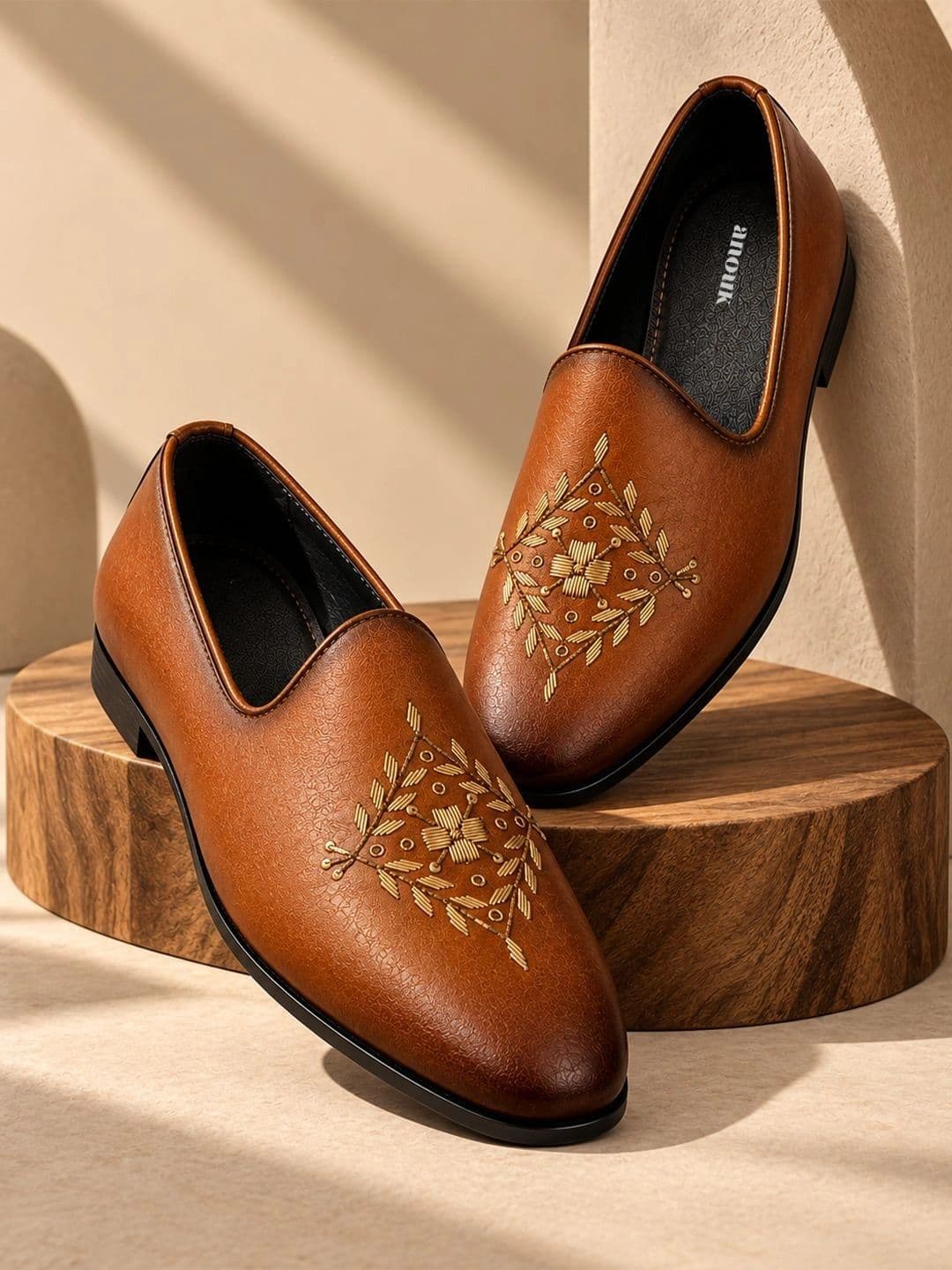 Anouk Anouk Men Textured Round Toe Slip-On Loafers Formal Shoes