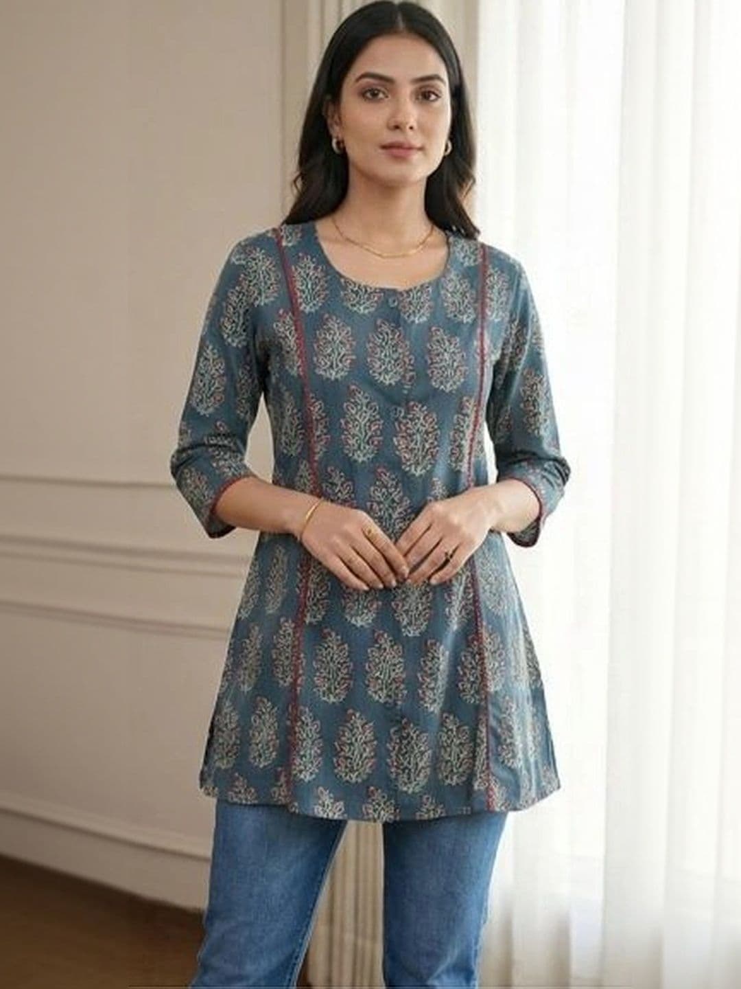 NAVYAAZRI NAVYAAZRI Floral Print Ethnic Cotton Blend Kurta